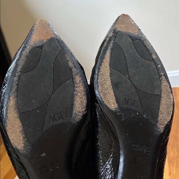 AGL Loafers Womens 37.5 Black Patent Leather Pointed Toe Shoe Flats - Picture 3 of 8